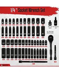 Xdovet 1/4inch Drive Impact Socket Set 55-Piece Sae Metric Deep Shallow Cr-v Steel 6 Point Ratchet Handle Extension Bar Adapter Universal Joint