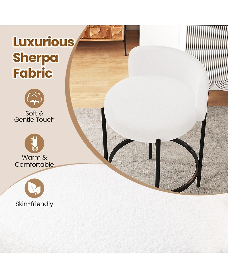 Gymax Set of Boucle Counter Stools with Curved Backrest Metal Frame Comfy Footrest