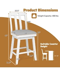 Gymax Set of 2 25'' Swivel Counter Height Chairs with Upholstered Seat Rubber Wood Frame