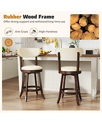 Gymax Set of 2 25.5'' Counter Height Chairs with Padded Seat and Backrest Rubber Wood