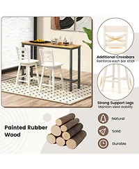 Gymax 4 Pieces 24 Inch Rubber Wood Counter Height Stool Swivel Bar Stool Inclined Backrest