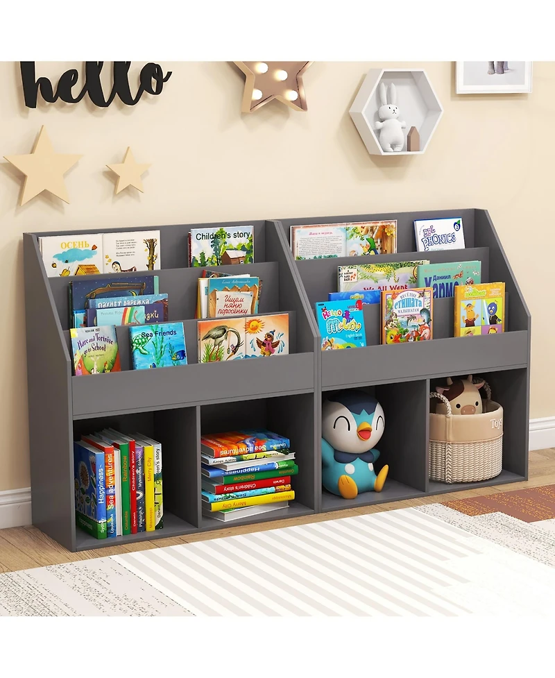 Gymax Kids Wooden Bookshelf Bookcase Children Toy Storage Cabinet Organizer
