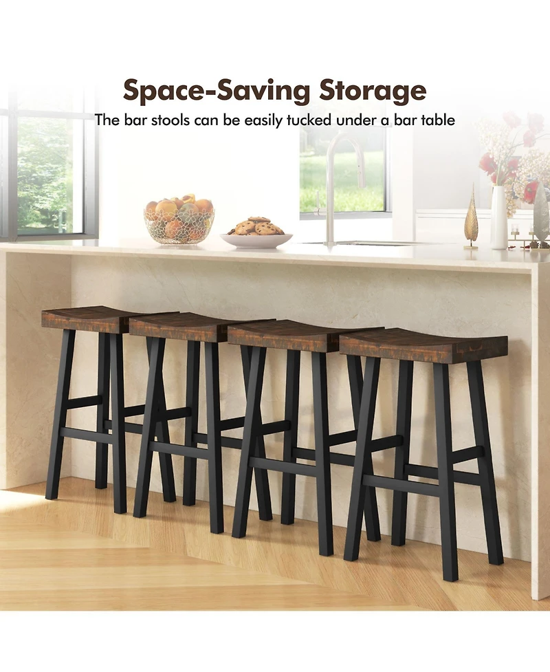 Gymax 29 Inch Set of 4 Bar Stools Bar Height Barstools with Saddle Seat