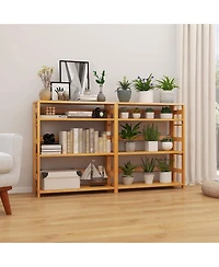 Gymax 4 Tier Bookshelf Floor Storage Shelf with Rubber Wood Frame Anti Toppling Kits