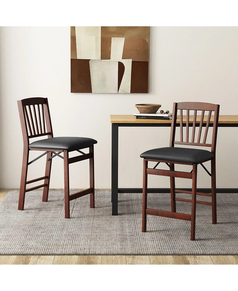 Gymax Set of 2 Counter Height Chairs Folding Kitchen Island Stool with Padded Seat