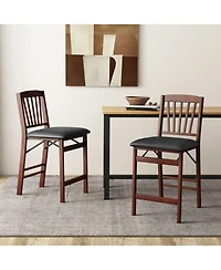 Gymax Set of 2 Counter Height Chairs Folding Kitchen Island Stool with Padded Seat