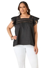 Ashley Stewart Plus Lattice Trimmed Poplin Shirt