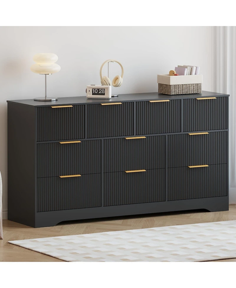 homfan 10 Drawer Tv Stand Dresser with Fluted Texture and Metal Handles for Living Room, Bedroom, Office