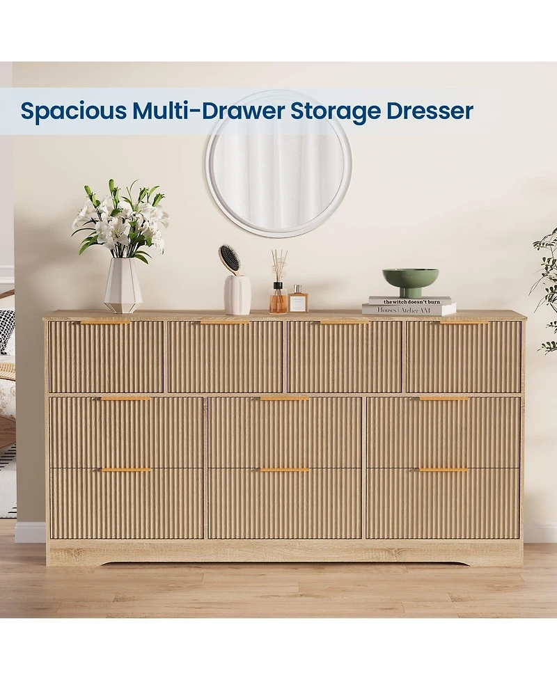 homfan 10 Drawer Tv Stand Dresser with Fluted Texture and Metal Handles for Living Room, Bedroom, Office