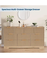 homfan 10 Drawer Tv Stand Dresser with Fluted Texture and Metal Handles for Living Room, Bedroom, Office