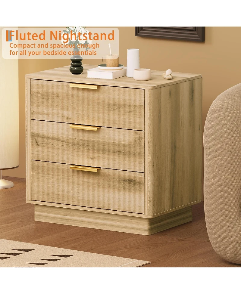homfan 3 Drawer Dresser, 23 Inch Wood Chest of Drawers with Metal Handles for Bedroom or Living Room, Spacious Bedside Table and End Table