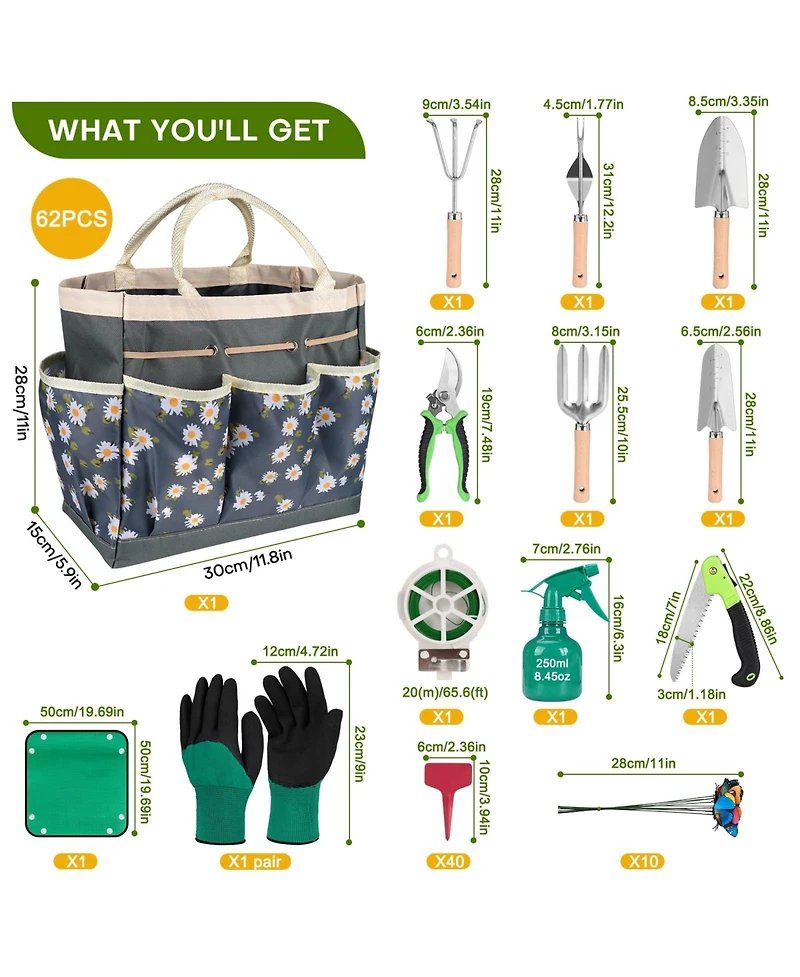 Xdovet Garden Tool Set Stainless Steel Shovel Pruning Shear Repotting Mat Bag