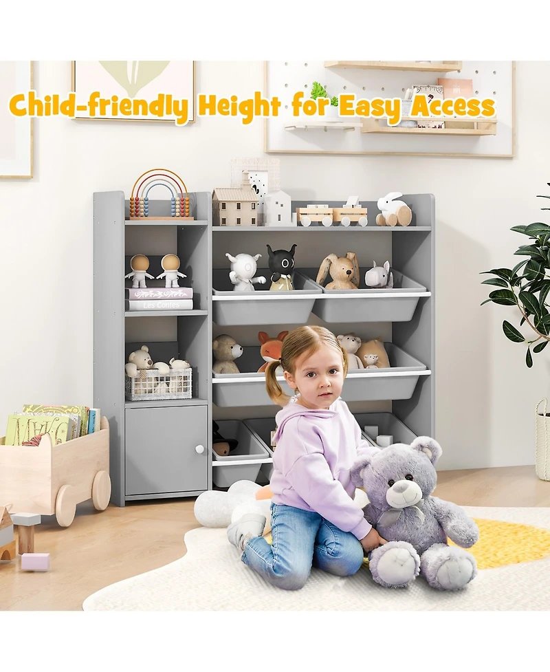 Gymax 4-Tier Kids Toy Storage Organizer Bookshelf with 8 Toy Organizer Bins Door
