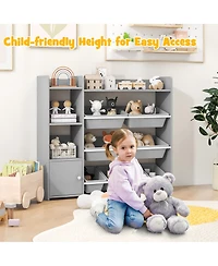 Gymax 4-Tier Kids Toy Storage Organizer Bookshelf with 8 Toy Organizer Bins Door
