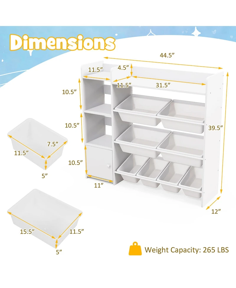 Gymax 4-Tier Kids Toy Storage Organizer Bookshelf with 8 Toy Organizer Bins Door