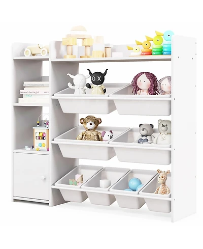 Gymax 4-Tier Kids Toy Storage Organizer Bookshelf with 8 Toy Organizer Bins Door