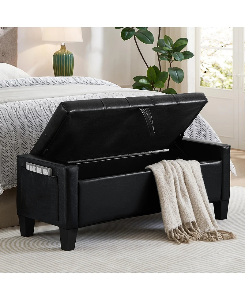 sumyeg Pu Storage Ottoman Bench with Safety Hinge, Upholstered Entryway Seating, 350 lb.Capacity