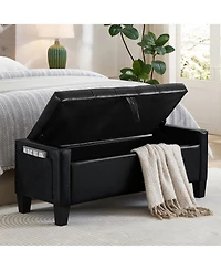 sumyeg Pu Storage Ottoman Bench with Safety Hinge, Upholstered Entryway Seating, 350 lb.Capacity