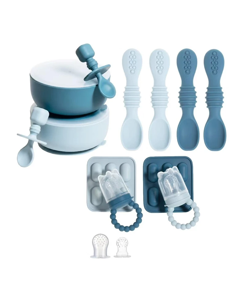 Sperric Silicone Baby Feeding Set, Suction Bowls with Lids, 4-Pack Led Weaning Spoon , and Fruit Feeders