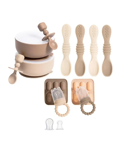 Sperric Silicone Baby Feeding Set, Suction Bowls with Lids, 4-Pack Led Weaning Spoon , and Fruit Feeders