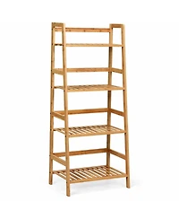 Gymax 4-Tier Bamboo Ladder Shelf Multipurpose Plant Display Stand Storage Bookshelf