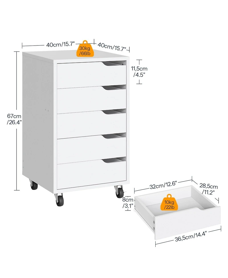 Slickblue 5-Drawer Rolling File Cabinet for Office Documents and Storage