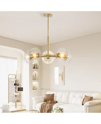 Midola 26" Modern 5-Light Sputnik Chandelier with Clear Glass Shades, Mid-Century Hanging Pendant Light Fixture for Dining Room, Living Room