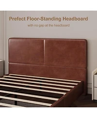 homfan Modern Corduroy Upholstered Platform Bed with Textured Headboard, Silent Wooden Slats, Convenient Installation