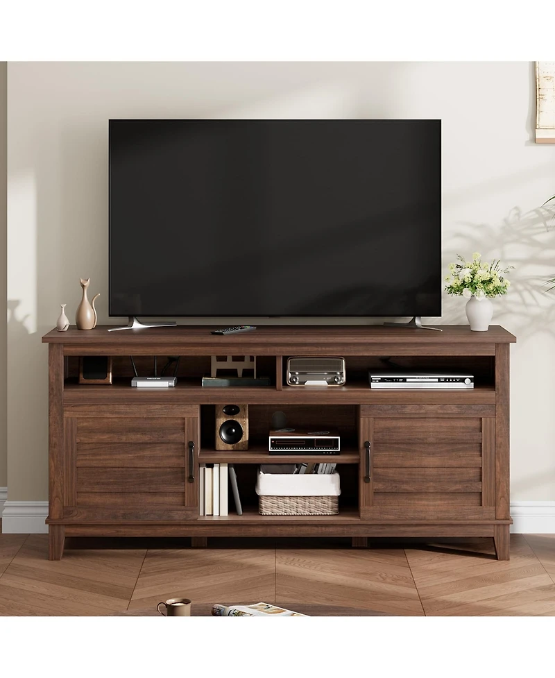 homfan Tv Stand for 63 Inch, Entertainment Center with Adjustable Shelves, Farmhouse Cabinet Doors ,for Living Room, Bedroom