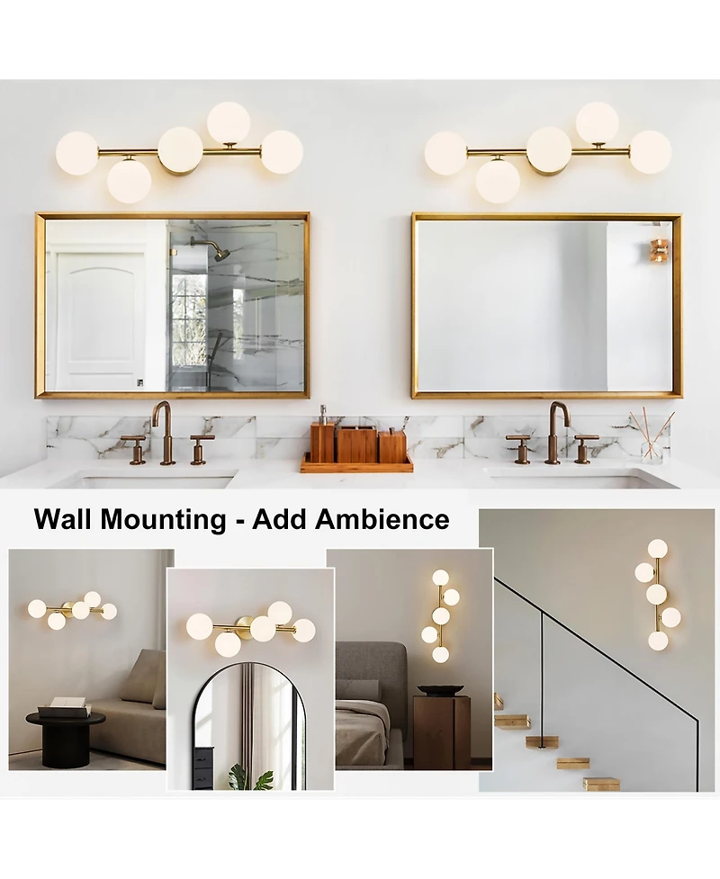 Midola 5-Light Bathroom Light Fixtures, Mid Century Modern Bathroom Light Ceiling Light, 3CCT Dimmable Led Wall Sconces Semi-Flush Mount Light Fixture