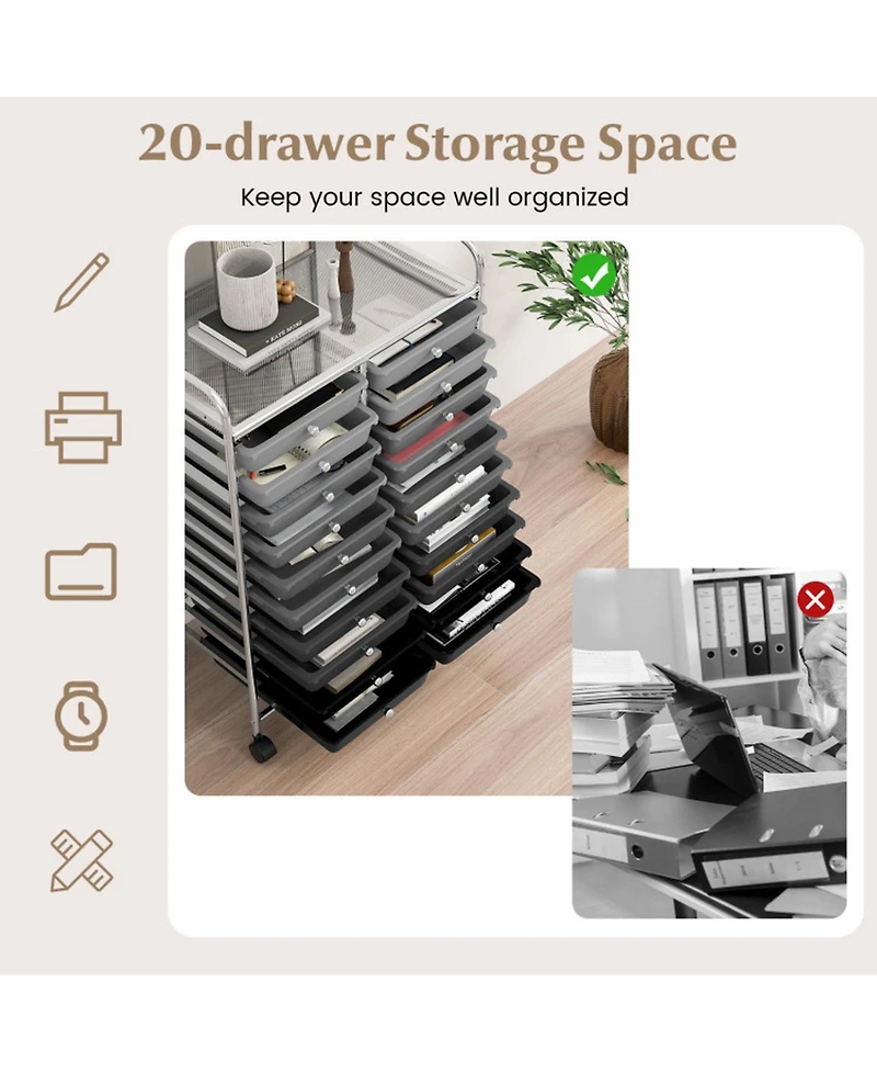 Gouun 20-Drawer Rolling Storage Cart Studio Organizer