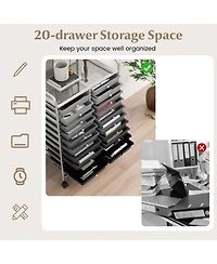 Gouun 20-Drawer Rolling Storage Cart Studio Organizer