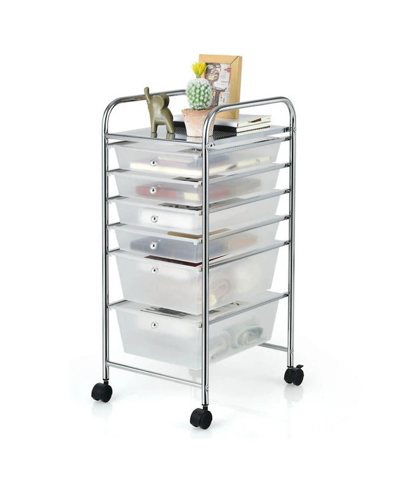 Gouun 6-Drawer Rolling Storage Cart Organizer Clear Drawers Casters