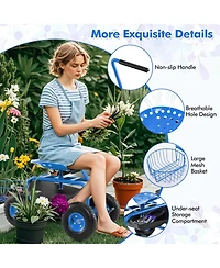 Garden Cart Rolling Work Seat for Planting w/E xtendable Handle