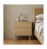 HomeRoots 23" Solid Wood Ribbed Texture Two Drawer Nightstand