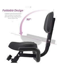 Zeny Folding Exercise Bike, Fitness Upright and Recumbent X-Bike with 16-Level Adjustable Resistance, Arm Bands Backrest