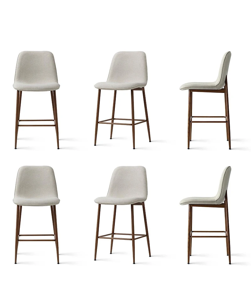 Maison Boucle Set of 6 Counter Height Stools with Back Seat, Metal Legs
