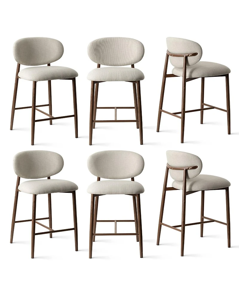 Maison Boucle Set of 6 25.5" Counter Height Stools with Back for Kitchen Island