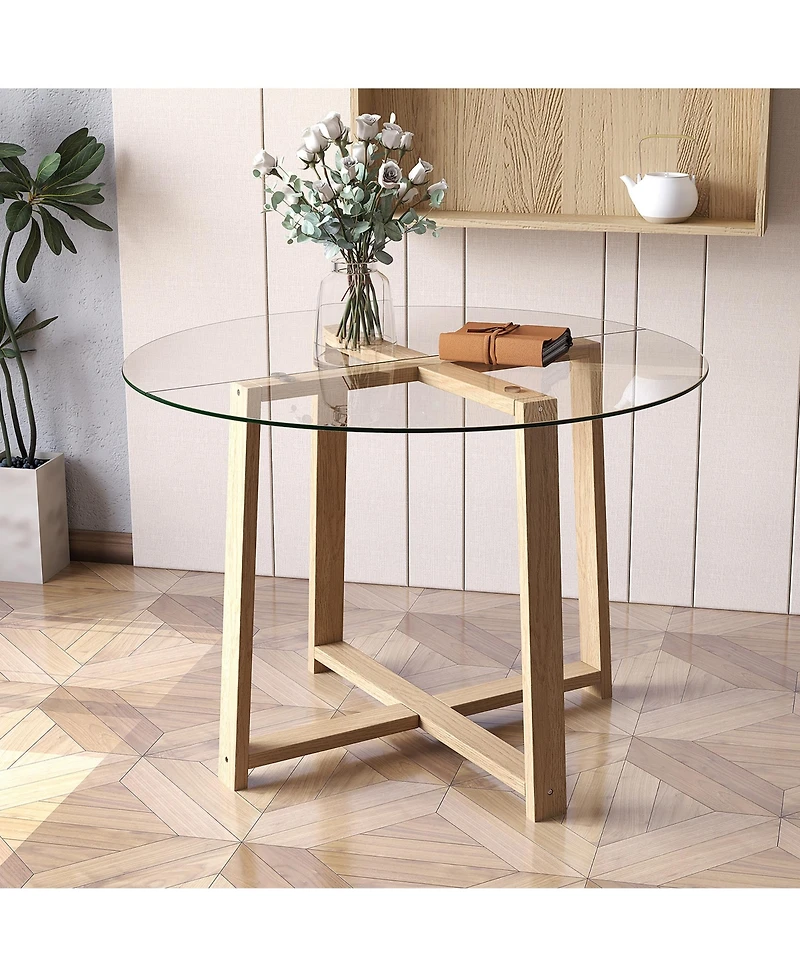 Gymax 42 Inch Round Glass Dining Table with 0.3 Inch Tempered Glass Tabletop