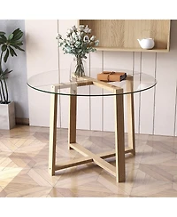 Gymax 42 Inch Round Glass Dining Table with 0.3 Inch Tempered Glass Tabletop