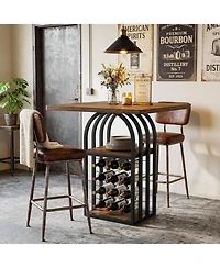 Tribesigns Square Bar Table, 35" Height Bistro Pub Table with 4-Tier Wine Rack Storage and Shelves, Cocktail Home Bar Unit