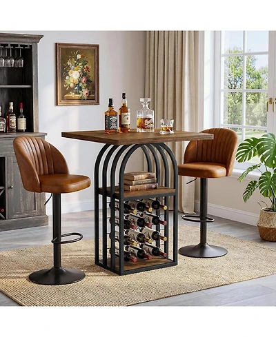 Tribesigns Square Bar Table, 35" Height Bistro Pub Table with 4-Tier Wine Rack Storage and Shelves, Cocktail Home Bar Unit