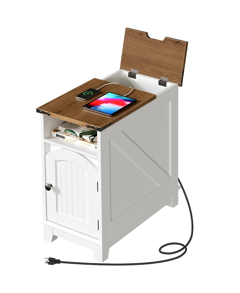 Slickblue Narrow Side Table with Built-In Charging Station for Living Room