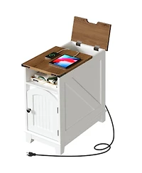 Slickblue Narrow Side Table with Built-In Charging Station for Living Room
