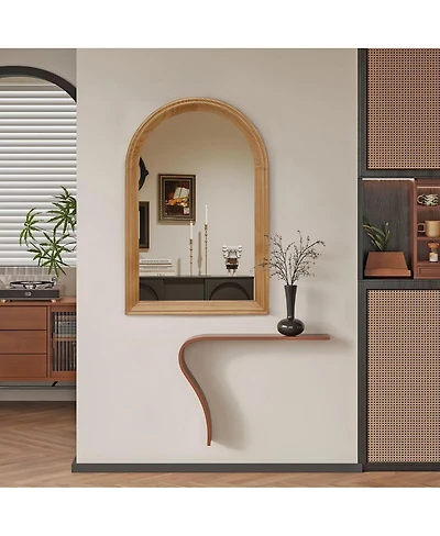 Laoties 24" x 35" Arched Wood Wall Mirror, Rustic Bathroom Vanity Mirror for Entryway, Bedroom and Living Room