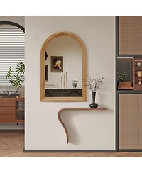 Laoties 24" x 35" Arched Wood Wall Mirror, Rustic Bathroom Vanity Mirror for Entryway, Bedroom and Living Room