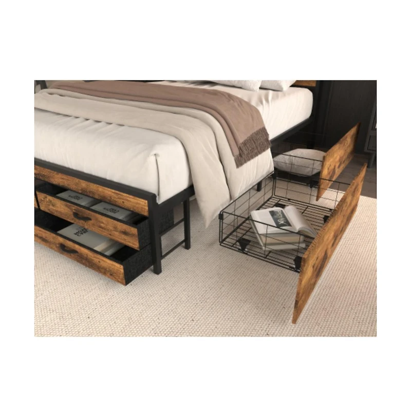 Lucky One Full Size Bed Frame with 8 Storage Drawers, Led Headboard, Usb Charging Station, Metal Platform, No Box Spring Needed