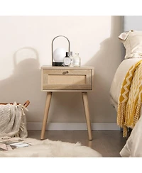 Slickblue Set of 2 Rattan End Tables with Drawer for Bedroom and Living Room