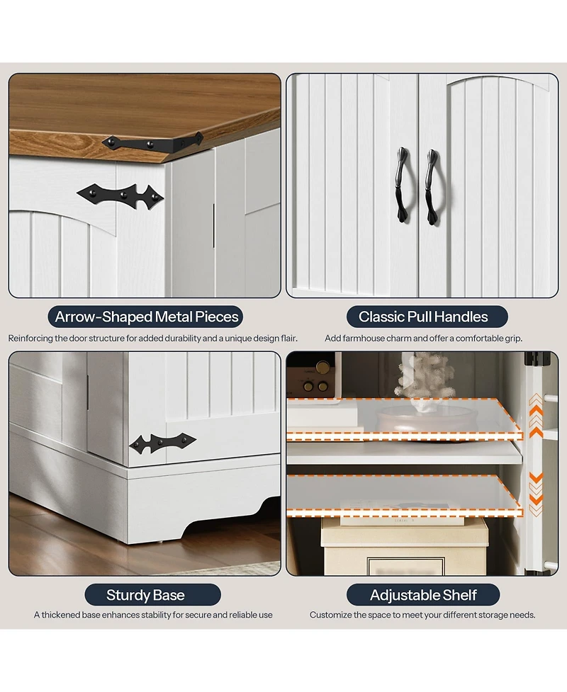 Slickblue Large Farmhouse Nightstand 23.6 Inch with Built-In Charging Station