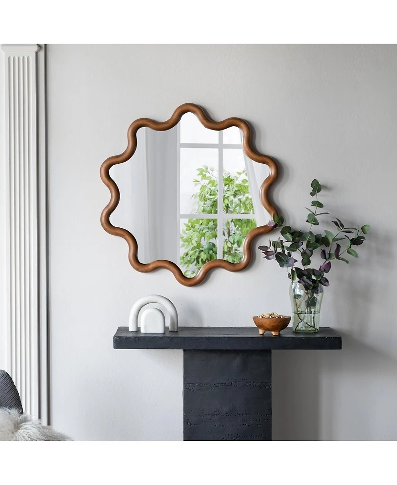 Laoties 31" Decorative Wall Mirror, Gear-Shaped Pine Wood Accent Mirror for Living Room, Entryway and Bedroom